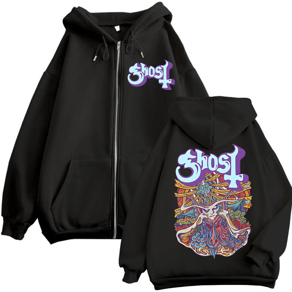 Ghost Band Graphic Zipper Hood - đánh giá và giá Mens Fashion Zip Up Hoodies