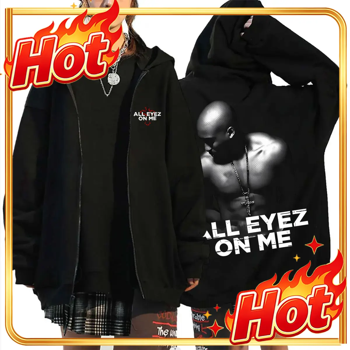 Rapper Tupac 2pac All Eyez on  - đánh giá và giá Mens Fashion Zip Up Hoodies