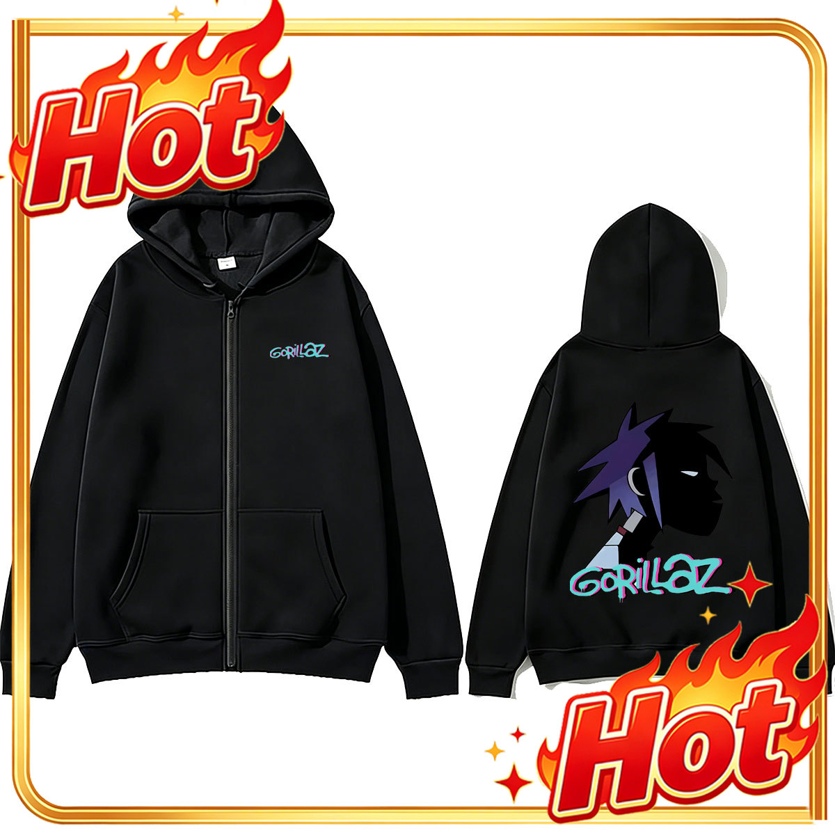 Rock Band Gorillaz Face Graphi - đánh giá và giá Mens Fashion Zip Up Hoodies
