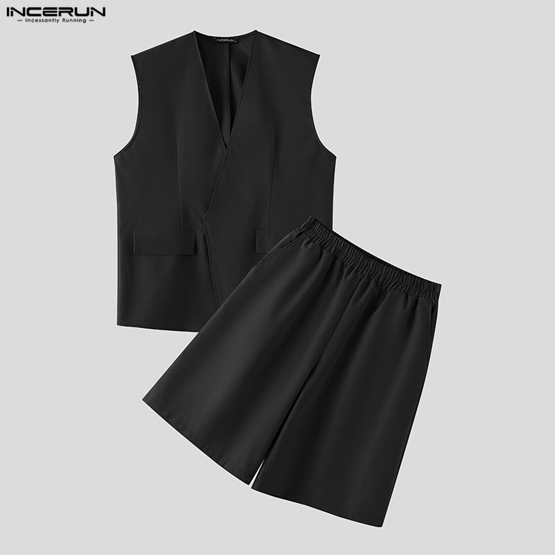 INCERUN Men Sets Solid Color V - đánh giá và giá Mens Fashion Summer