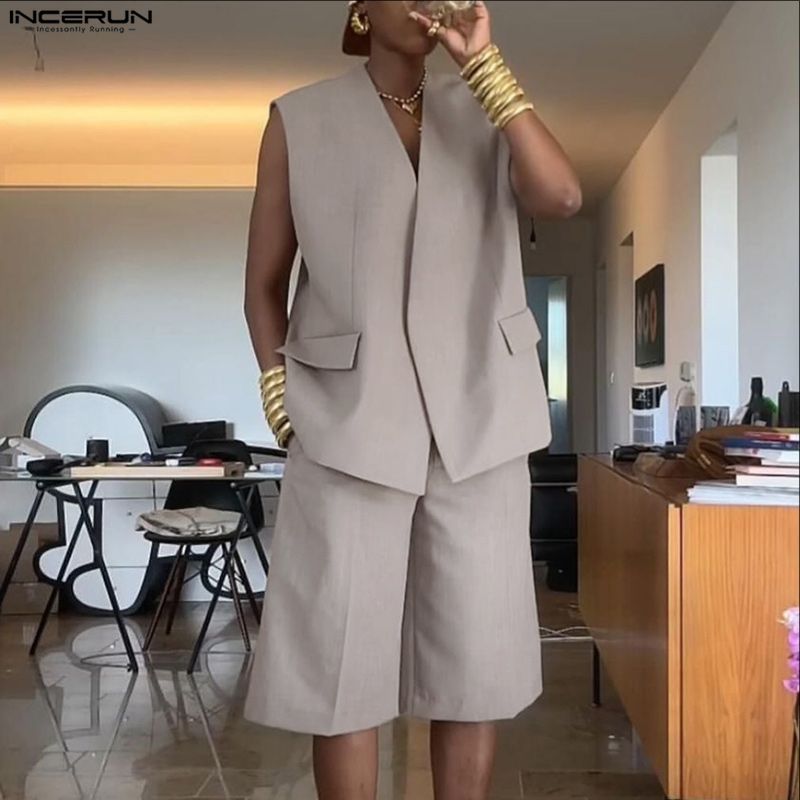 INCERUN Men Sets Solid Color V - đánh giá và giá Mens Fashion Summer